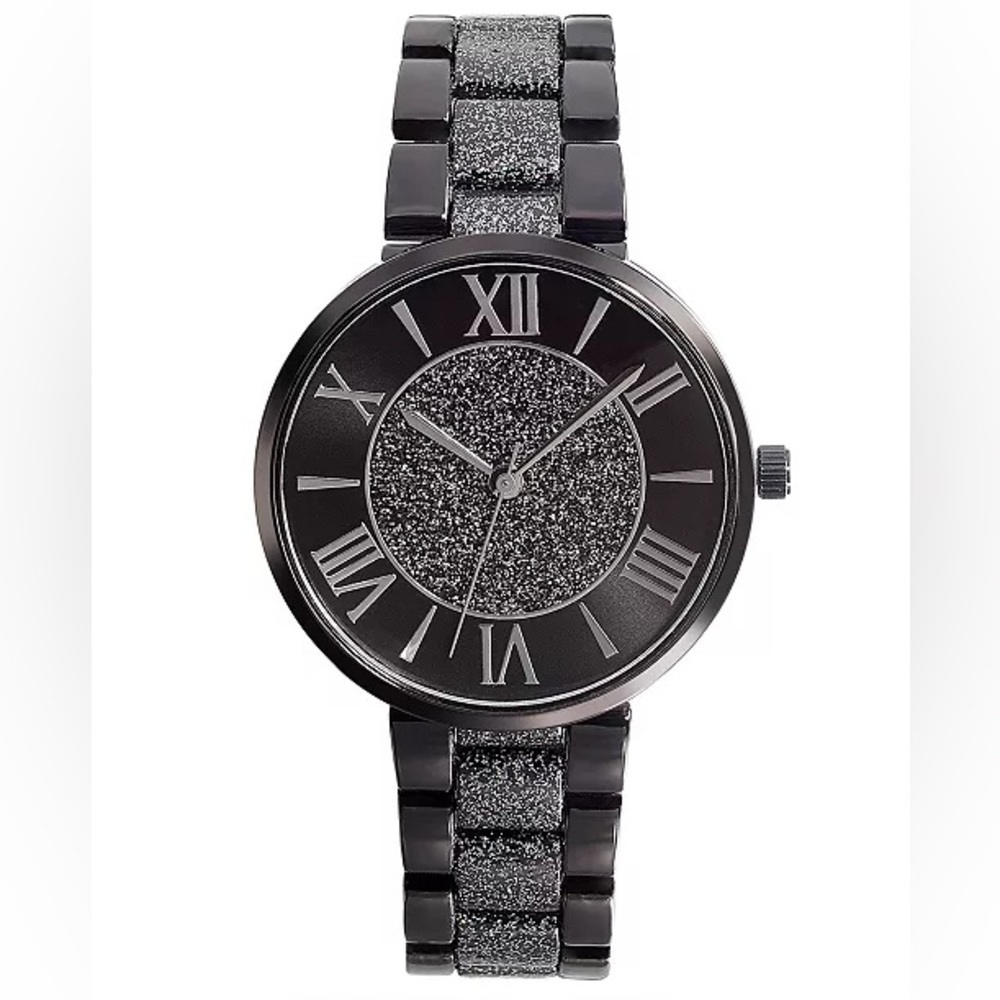 NIB Women's Glitter Black-Tone Bracelet Watch